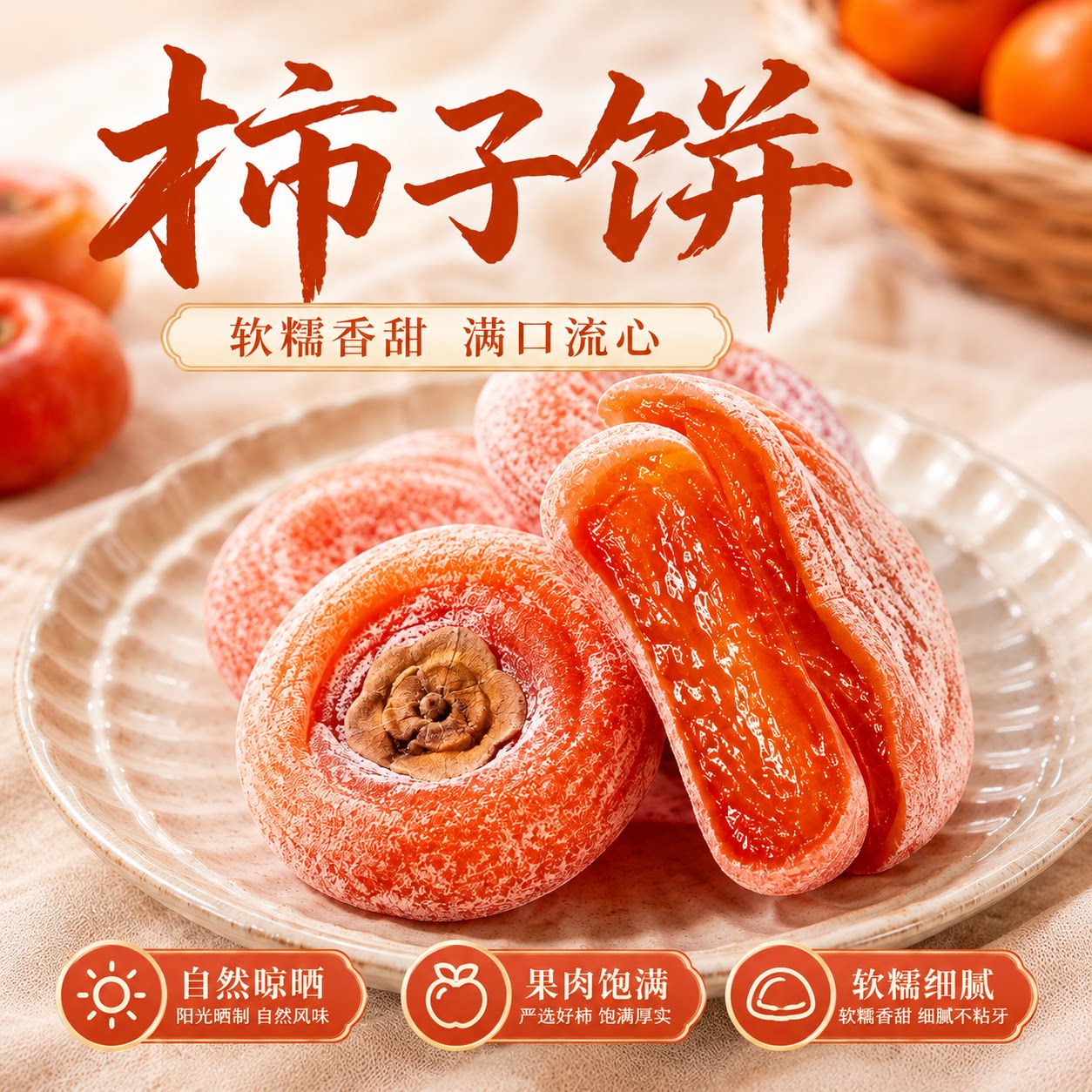 农家自制柿饼霜降流心柿子饼 独立包装软糯香甜柿饼休闲果干零食