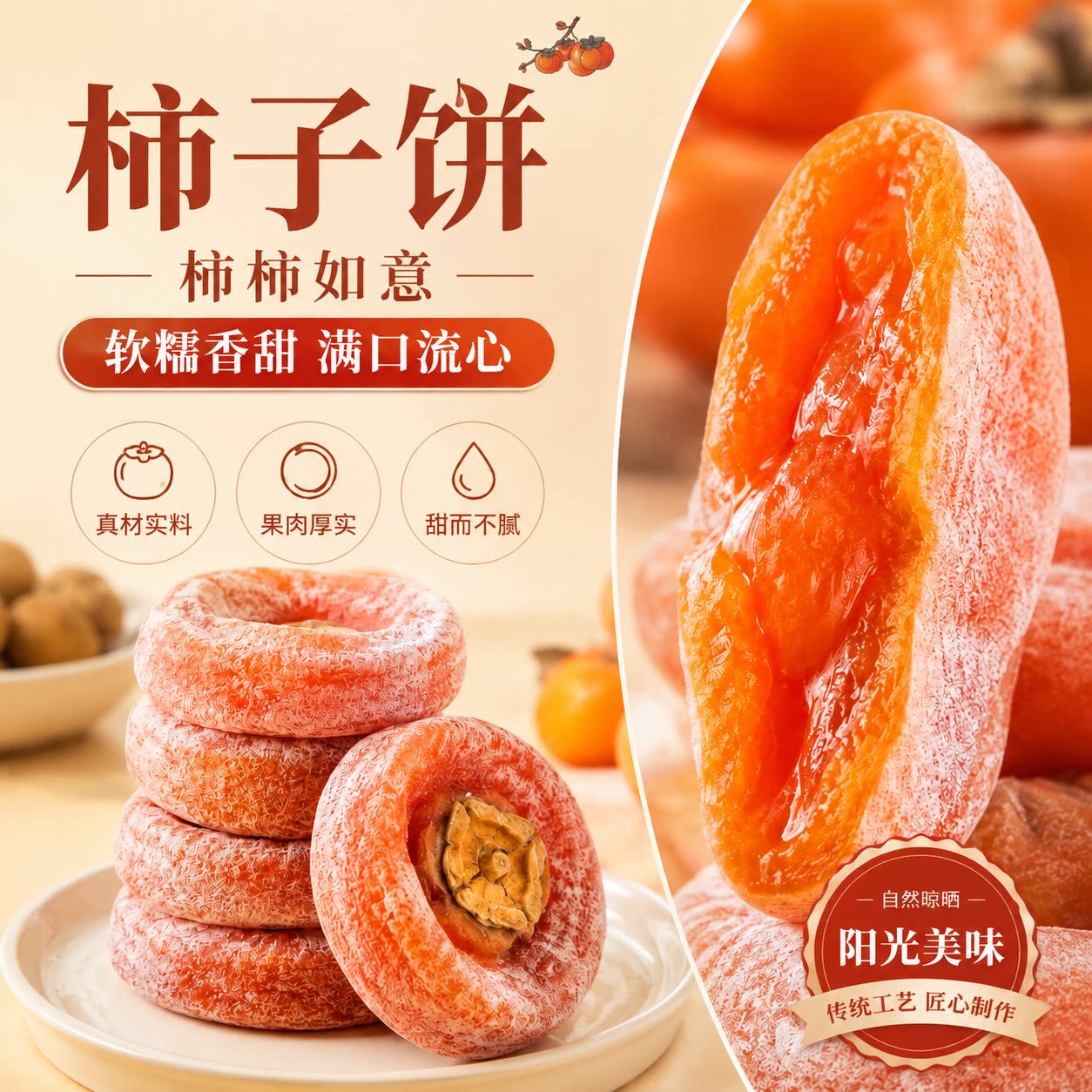 软糯流心柿子饼霜降柿饼 独立袋装农家特产吊柿干解馋零食果干