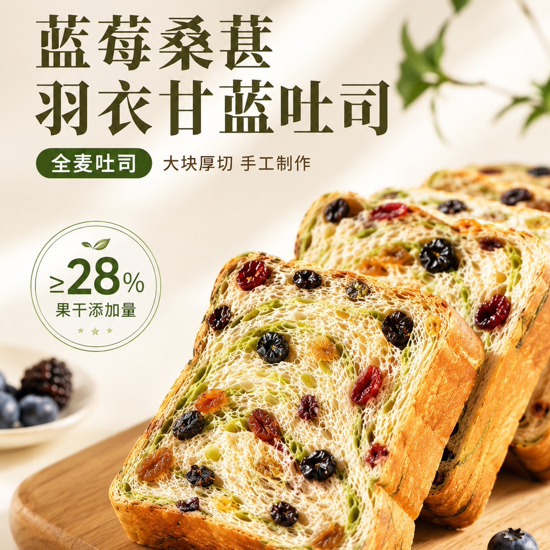 全麦吐司面包厚切星空莓野吐司孕妇早餐代餐低糖低脂官方旗舰店