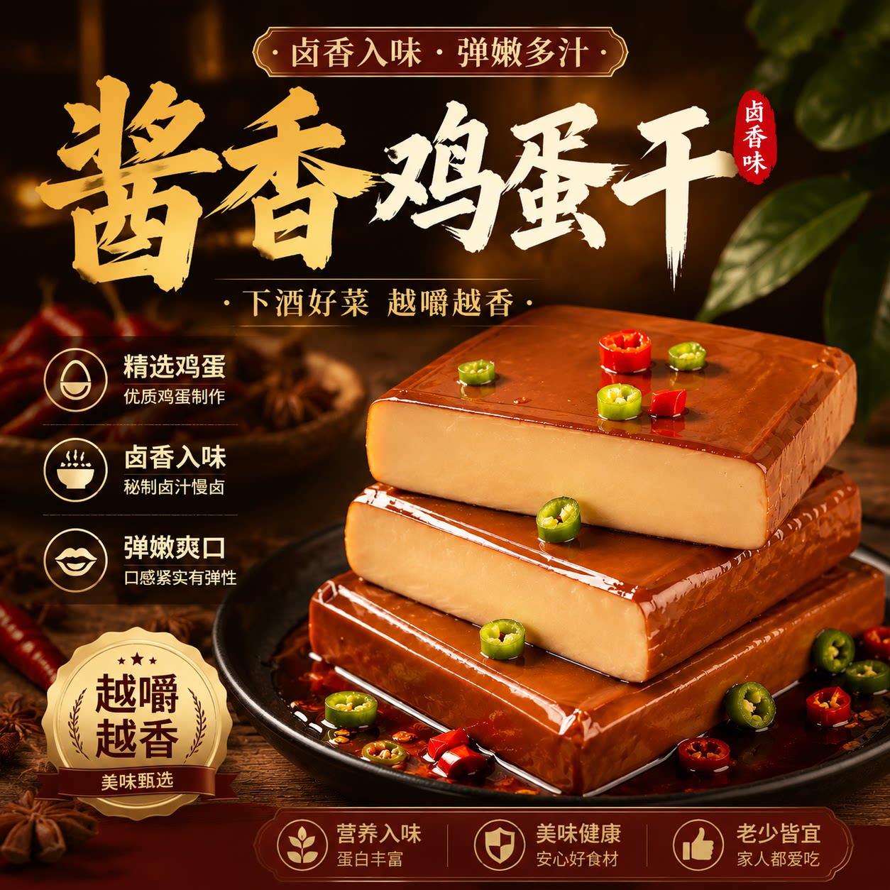 开袋即食酱香浓郁Q弹爽口鸡蛋干凉拌炒菜营养美味老少皆宜