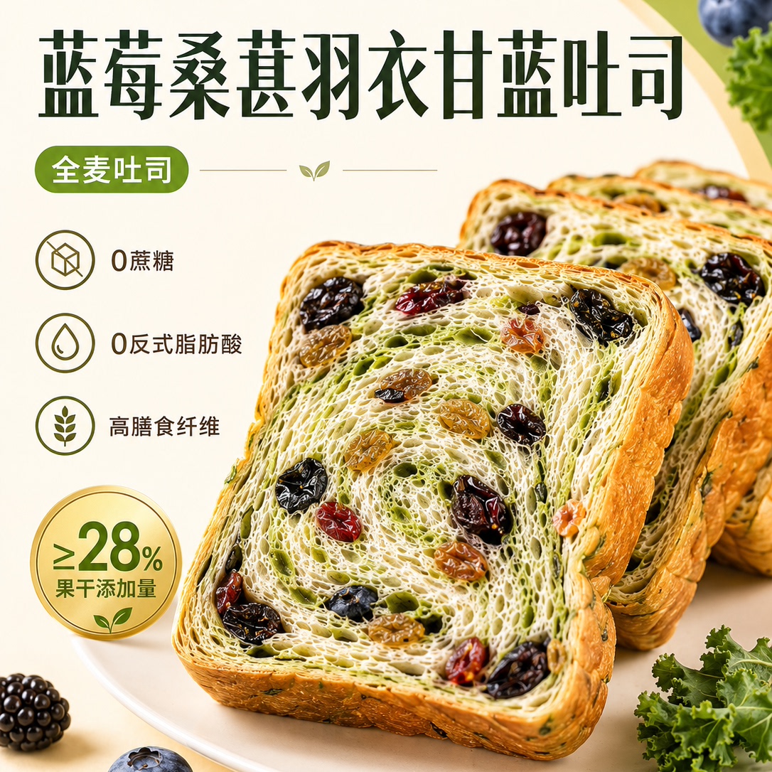 全麦吐司面包厚切星空莓野吐司孕妇早餐代餐低糖低脂官方旗舰店