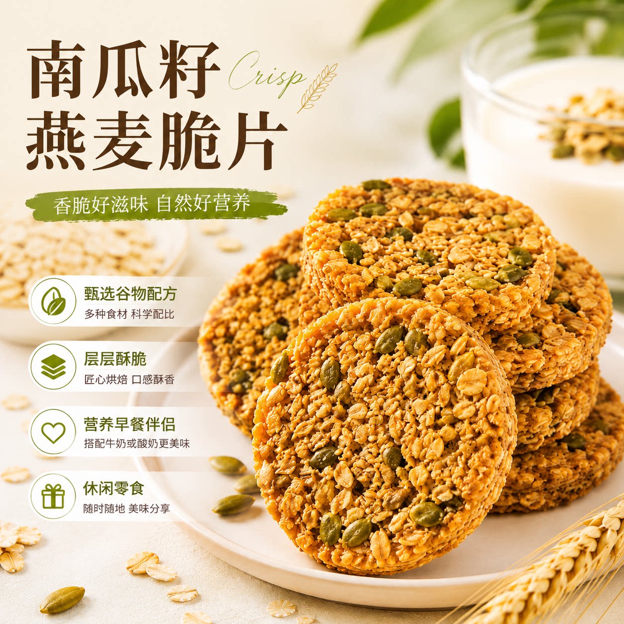谷物南瓜籽燕麦脆片粗粮代餐干吃燕麦片早餐饱腹休闲小零食