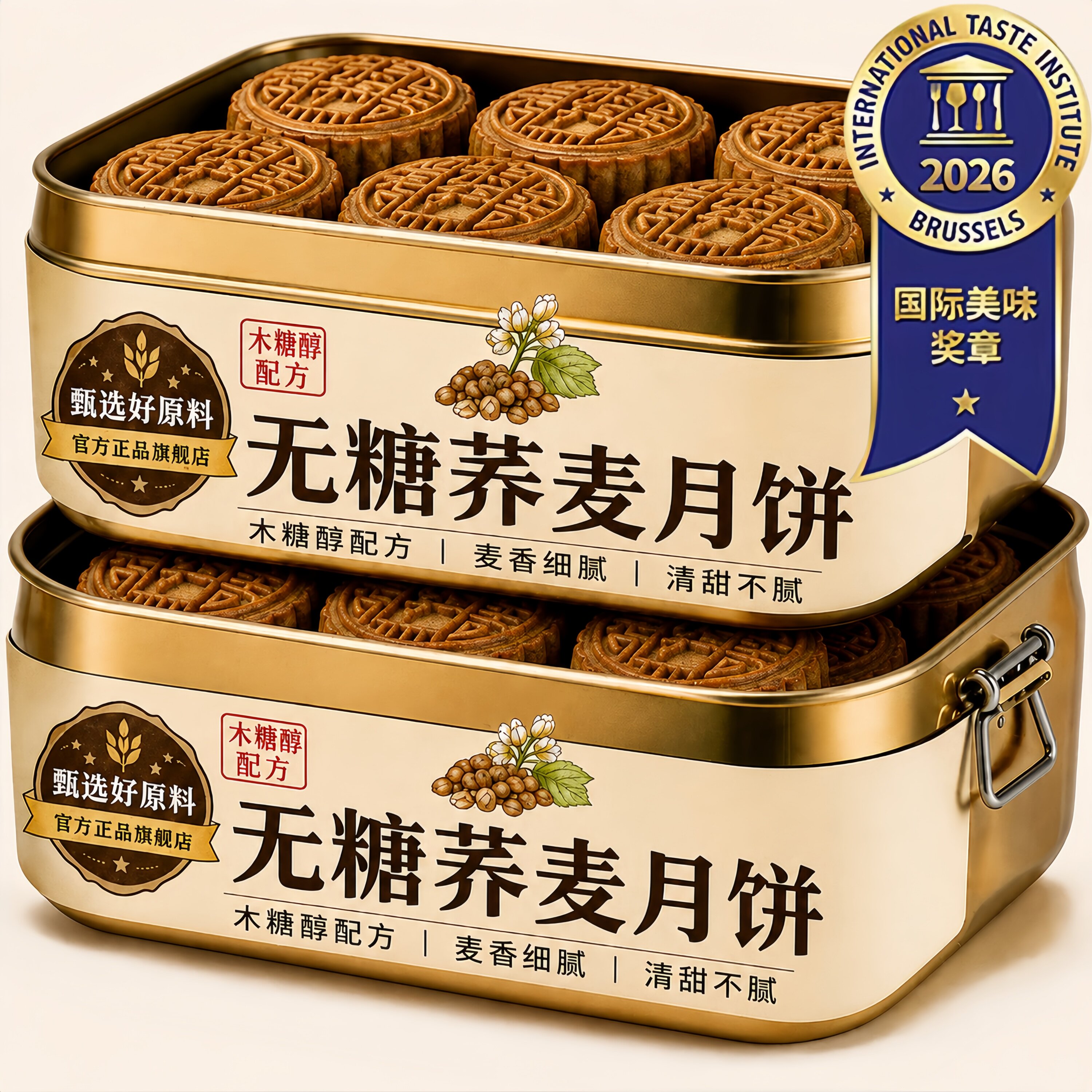 【老字号】无蔗糖荞麦月饼五仁黑芝麻月饼木糖醇代餐糖友糕点零食