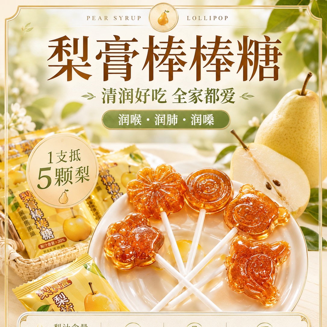 正宗秋梨膏枇杷棒棒糖无添加儿童润喉糖独立小包装健康零食硬糖果