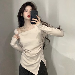 速发大码不规则t长装早内搭打底衫设计感小袖恤众上衣