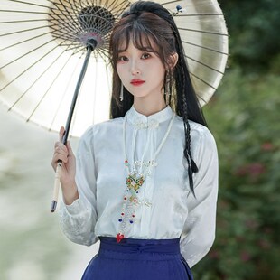 速发马面裙搭配的上衣长袖秋冬国风真丝衬立年轻中新款式装衣领