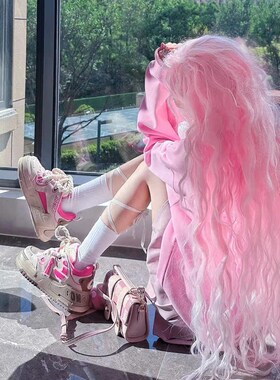 速发粉l假发卷渐变白色挑染中分塔头套色ita洛丽全y2k