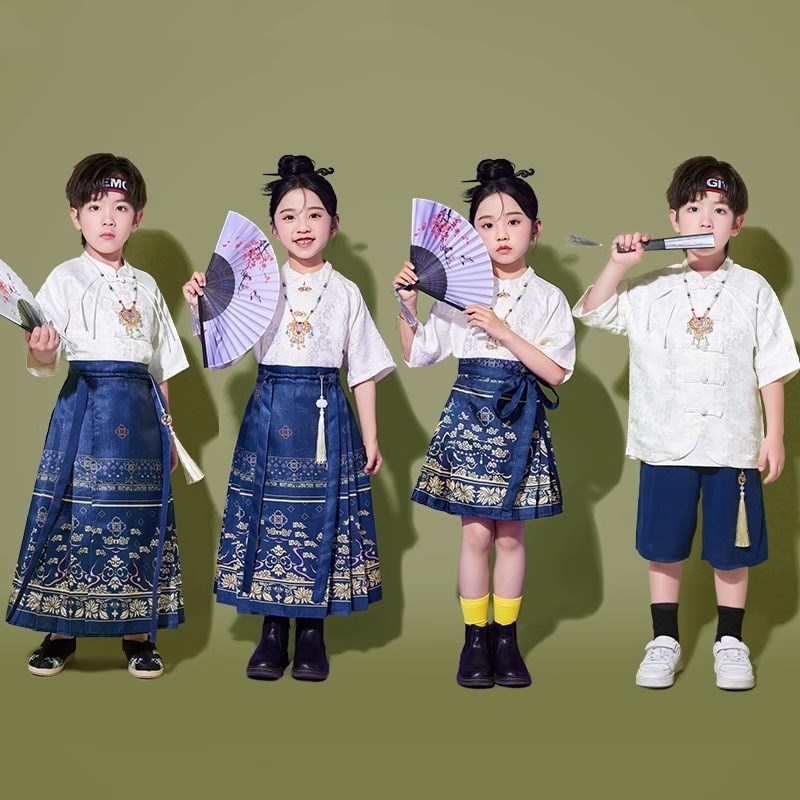 速发中秋儿童演出服男孩国学马面裙汉服少儿小学生啦啦队班服出演