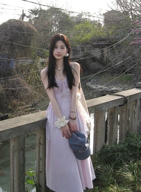 速发多巴绝紫色吊带连衣裙夏胺美演唱会穿搭三长大理海边度假亚裙