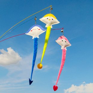 速发魔鬼鱼铃丝长杆逗猫棒猫咪自嗨钢闷玩具耐咬带解铛羽毛喵咪用