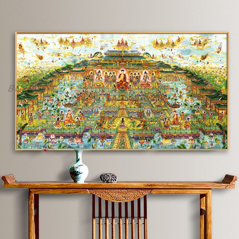 速发西挂极乐客界方画家用佛像装饰画世厅佛祖菩萨背景千佛图壁画