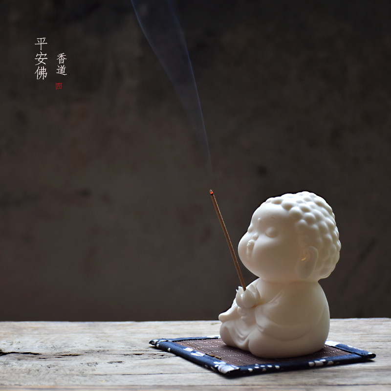速发创意中来陶佛摆件线香插檀香座家用瓷像香薰炉如式插香器托盘