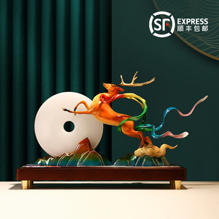 速发一路高升铜鹿摆件招财高端工居客厅开公室装 饰家艺品乔迁办业