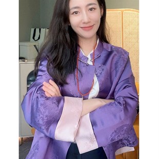 装 年新4中国风唐装 高端盘扣风衣 国上紫色外套春秋202款 速发新中式