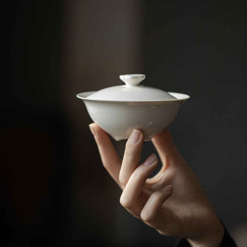 速发白盖碗陶功手工二才泡茶碗敬泡杯大茶杯瓷夫茶具茶茶器