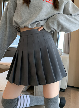 速发k灰色百褶裙春秋半身220裙新款高腰j深短裙学生a字裙