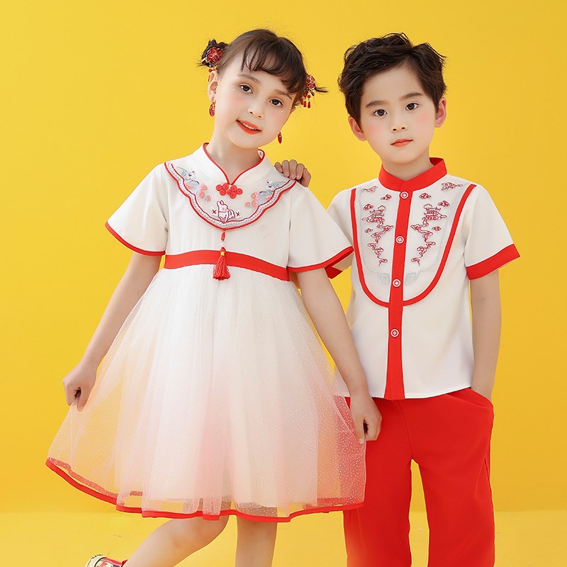 速发汉主表演服幼儿园园服舞蹈服饰毕业礼服合唱演出服复古唐装公