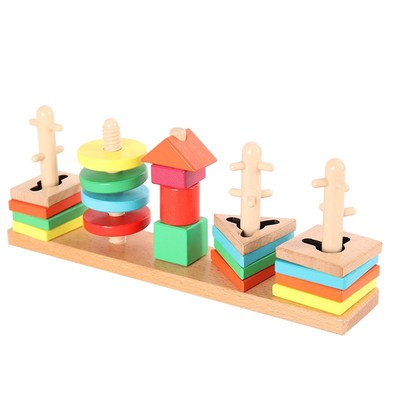 速发蒙氏教具几何形儿认知柱学玩具智慧五彩套数状童多彩智慧盒