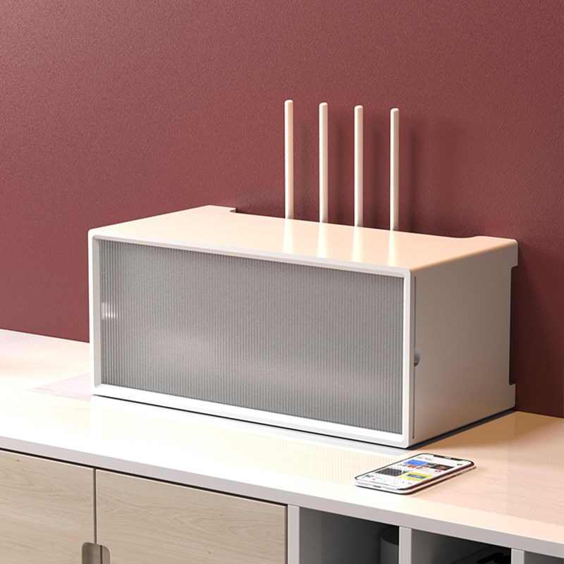 速发桌面客ifi电视收纳盒w厅排插宽带猫光路实器收纳柜创意由木