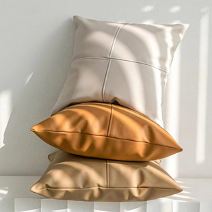 速发美式高端纯色皮车抱枕沙发客高轻奢厅级感简约靠枕汽质靠背垫