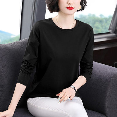 速发中年妈妈打底秋内搭春秋薄款2024新款外穿黑衣衫色长袖t恤上
