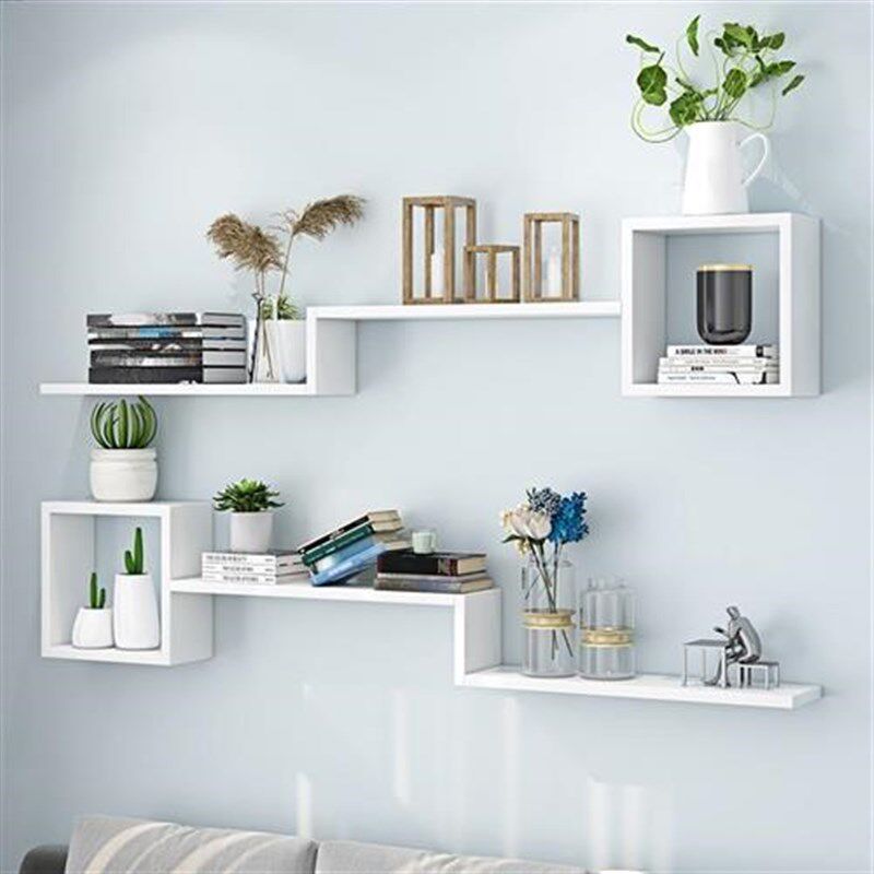 速发4I墙上壁物架客厅电视背景墙装饰架壁挂创子格意墙置柜卧室墙