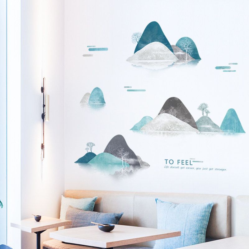 速发电视墙装饰贴纸自粘背景墙贴画创意山峦风景墙上桌画书壁布置