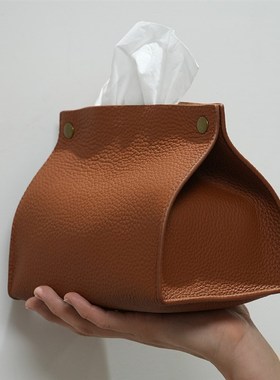 速发小众设抽纸巾盒头层荔枝纹奶油风纸t袋巾iue box计纸盒