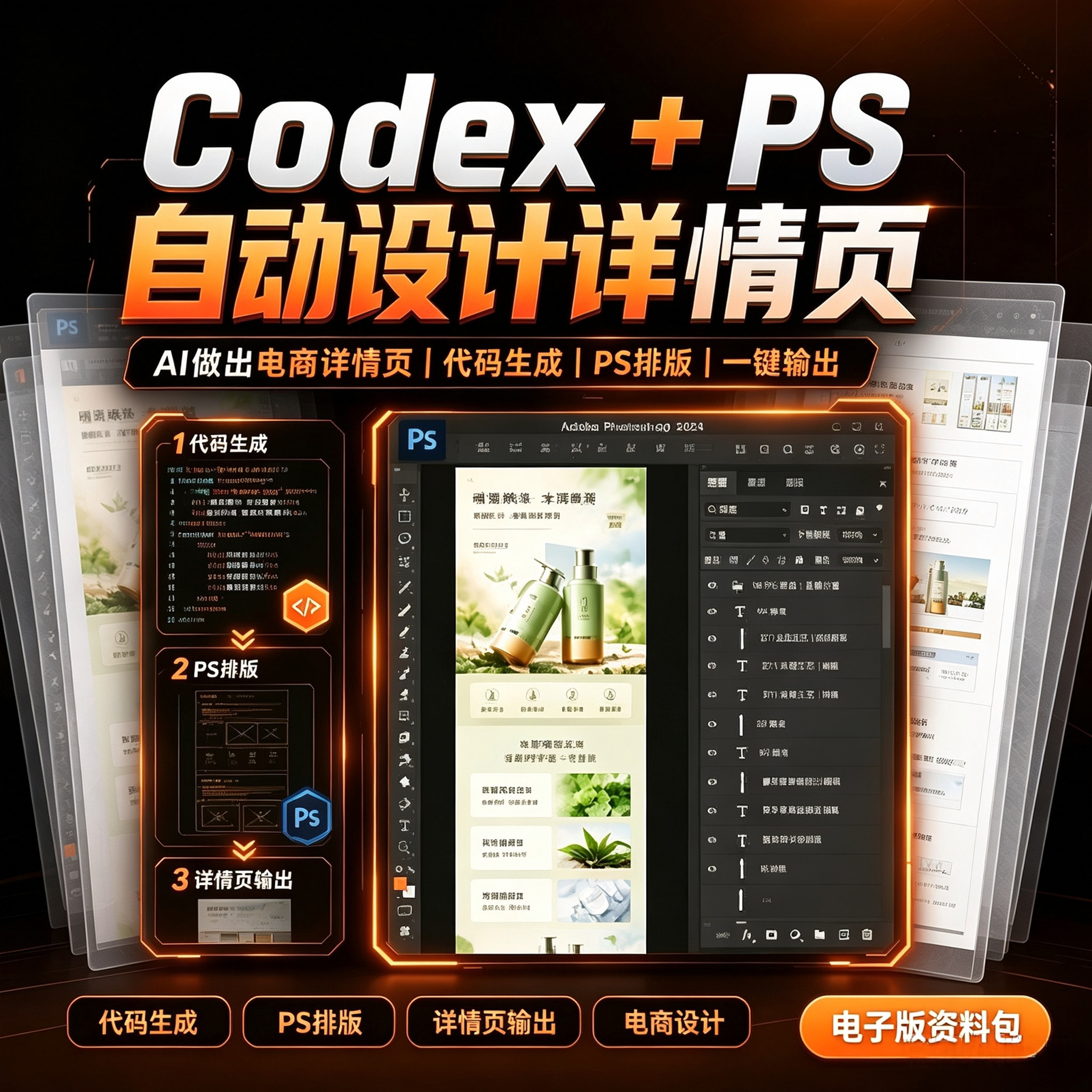 Codex搭配PS电商详情页AI自动设计教程代码生成输出电子版资料图片