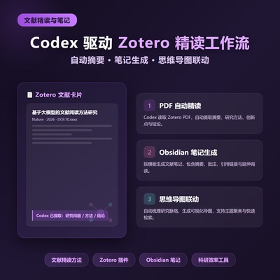 Codex驱动Zotero文献精读工作流自动摘要Obsidian笔记教程