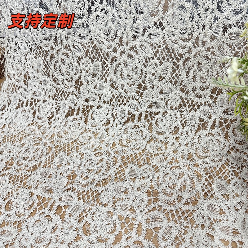 新款经典蕾丝珠片棉线玫瑰花诱惑春夏新款刺绣面料连衣裙窗帘服装