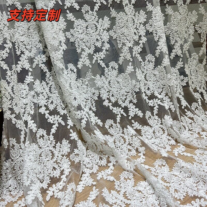 网布盘绳绣花布刺绣网纱连衣裙秋款旗袍婚纱童装水溶蕾丝面料配饰
