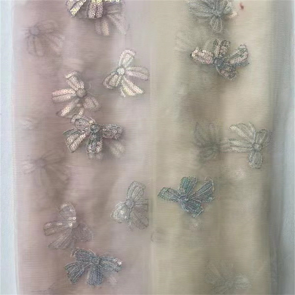 珠片网纱蝴蝶亮片布料春夏绣花蕾丝花边桌布连衣裙发饰服装面料