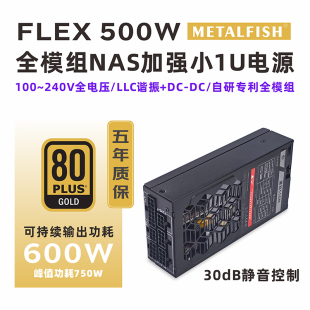 鱼巢黑钻650小1U电源FLEX额定600W金牌全模组NAS加强700W峰值静音