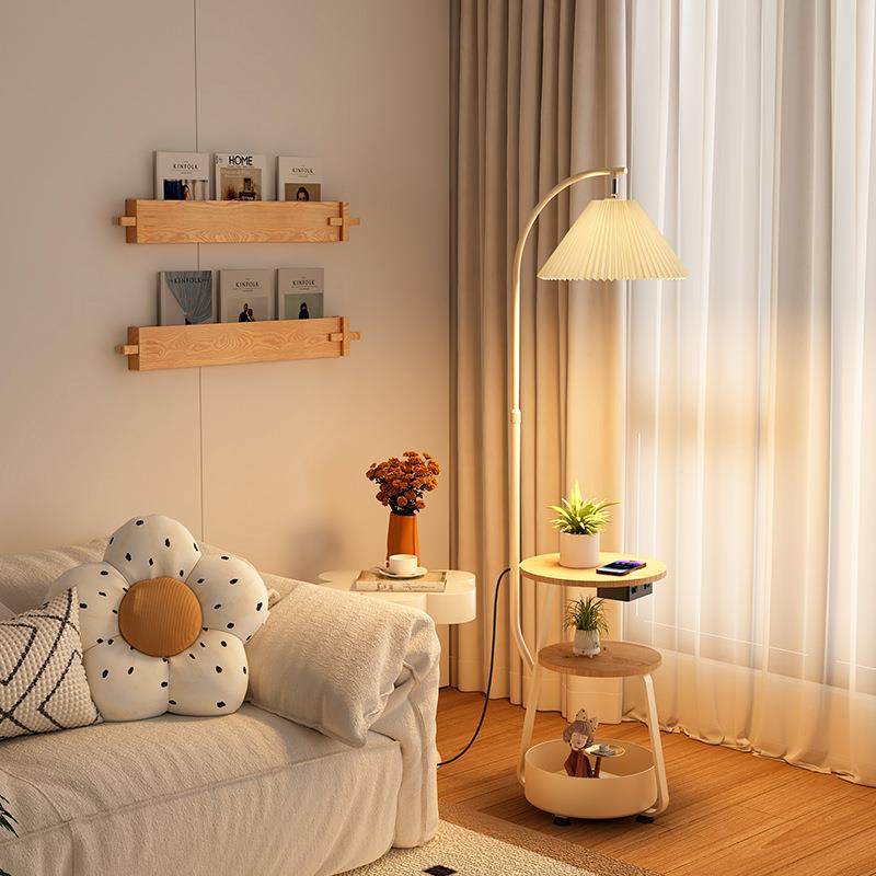 落氛地灯中古奶油风充电卧置物架茶几灯2025RLG年新款床实木室头