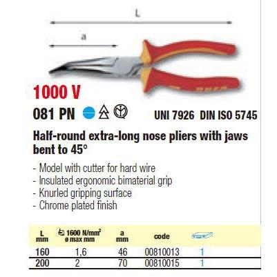 [含税口]USAG沙克FYA常弯曲尖钳45度1000V0斜81PN/160乌/200