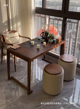 新实中式北简美黑胡桃木38530茶桌椅组合约轻奢阳小台茶桌小户型