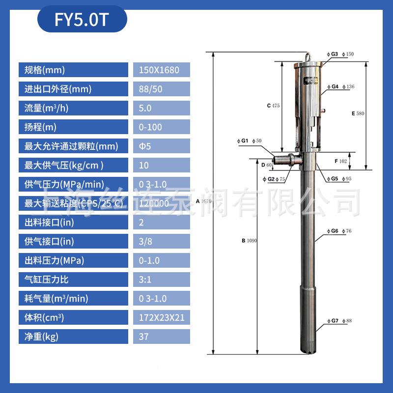 FY1.2T-2高粘度插桶泵FY气AFN泵浆料气动胶动泵水插桶油漆涂料油