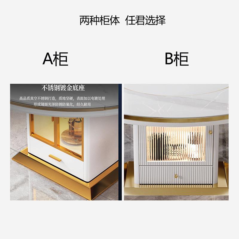 岩板餐桌转小家用折多功能带盘现代简约户型RCQ可伸缩叠带电磁炉