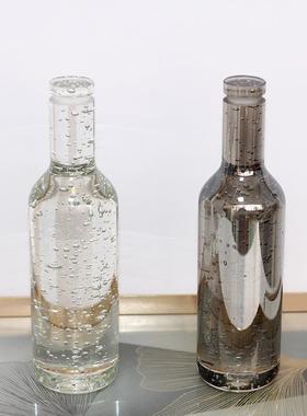 现代简约水晶气泡实心酒瓶摆件透明烟灰色电镀创意桌面茶几装饰品