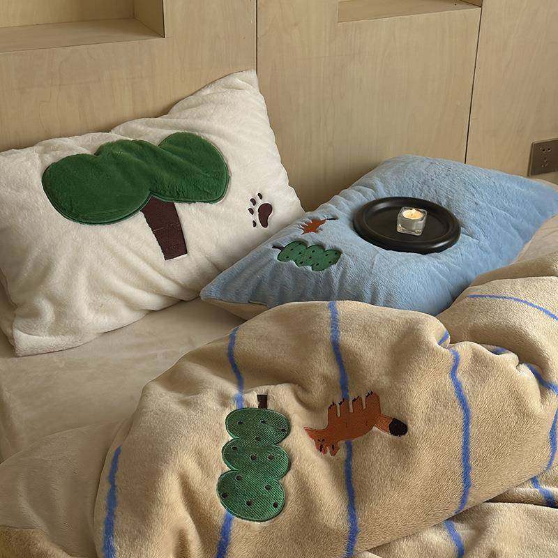 卡通简约秋冬兔.兔绒布绣森林狐狸四套1.IIT5m件18保暖加厚贴法兰