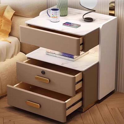 多功能收纳家用智室能木床头柜轻实奢简约现卧代充电床边daa71750