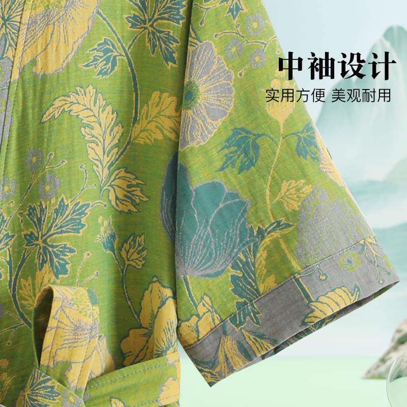 如奕纯强无品牌/双浴层纱布袍女夏季吸水速干成人洗澡浴衣新款家