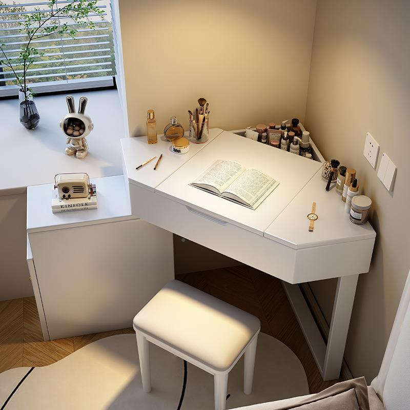 实墙无品牌/木角梳妆台新款小户型角化形妆桌斗柜转一体家用卧室