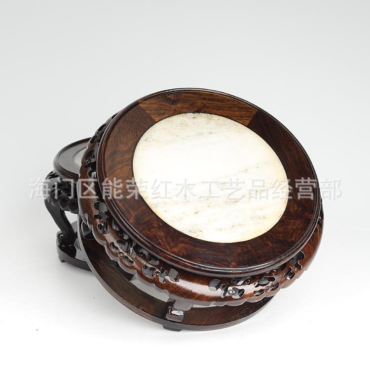 黑檀嵌大理石HSA圆底木座实中式工瓶艺品件奇石头花底摆座木质托
