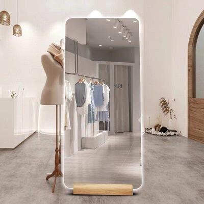 全身带灯落地式镜子家用服装店试衣带底座镜显瘦AZD穿镜子发镜光