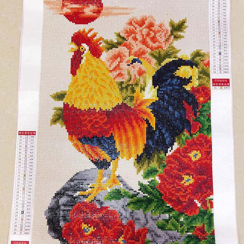 5工D满钻石画绣好的成品图LJM金鸡报喜钻出纯手贴十字绣成品售一