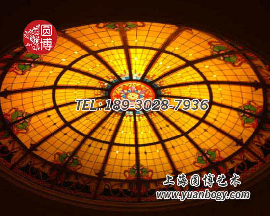 艺术彩绘玻璃穹顶苏州酒店玻璃穹顶彩色玻璃穹顶圆博工艺