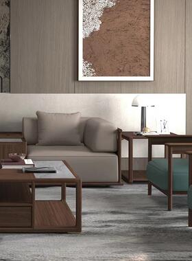 客厅家家用实木沙29473发发黑胡桃木新中式大户型简沙约客厅转角