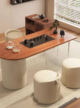 新实木中茶台茶桌椅组合亚克力原木阳现代简约式功台夫家90318用